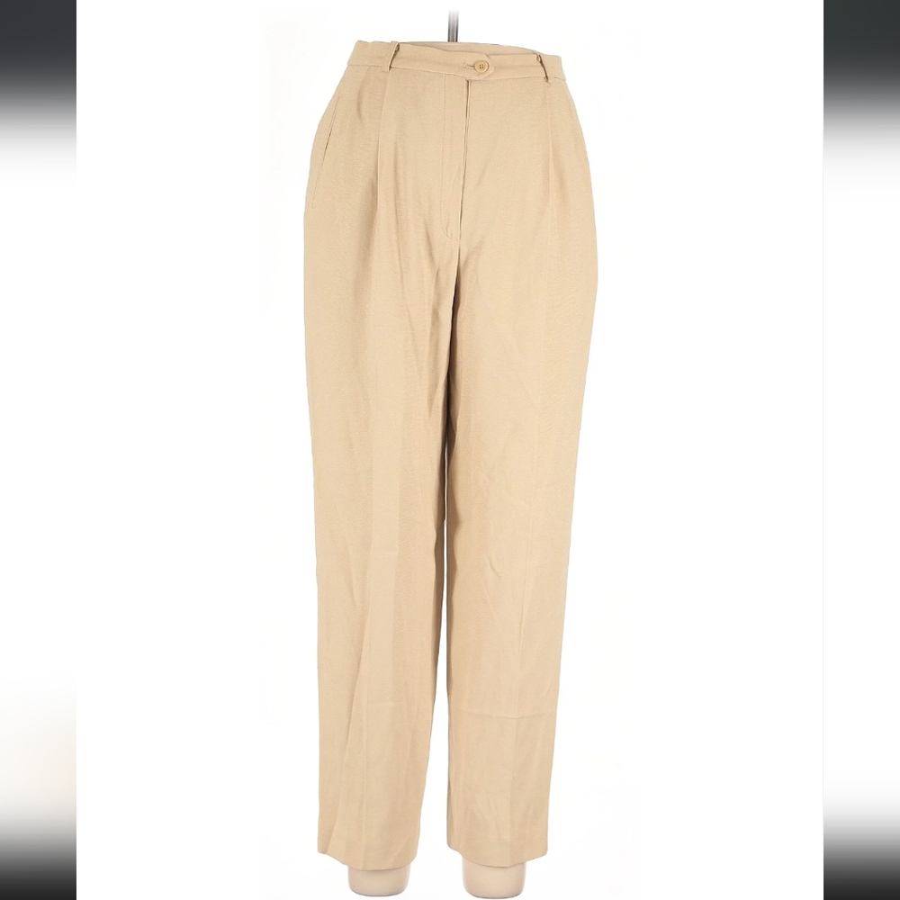 Vintage Liz Claiborne Khaki Silk Blend Pleated Pants Baggy Trouser L High Waist
